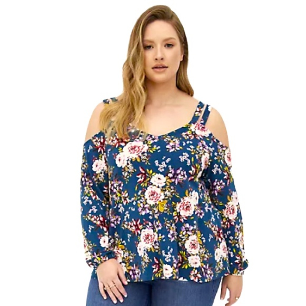 TORRID 2X 2 Plus Size Floral Peasant Boho Cold Drop Shoulder Top Shirt Blouse
